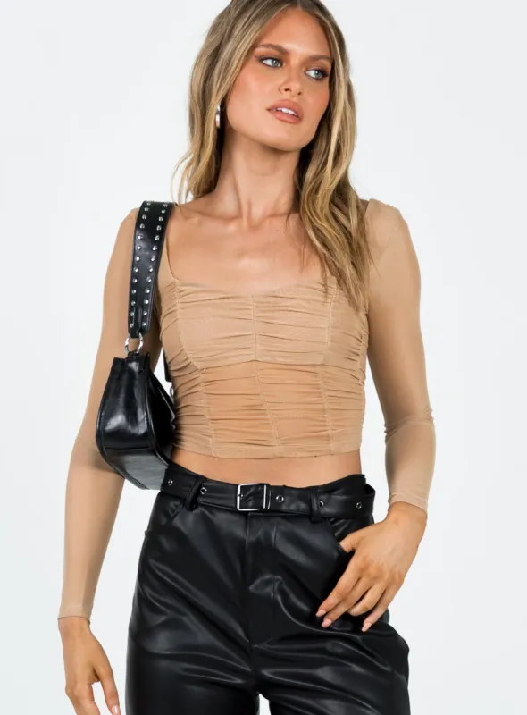 Norwood Long Sleeve Top Beige sold by Princess Polly