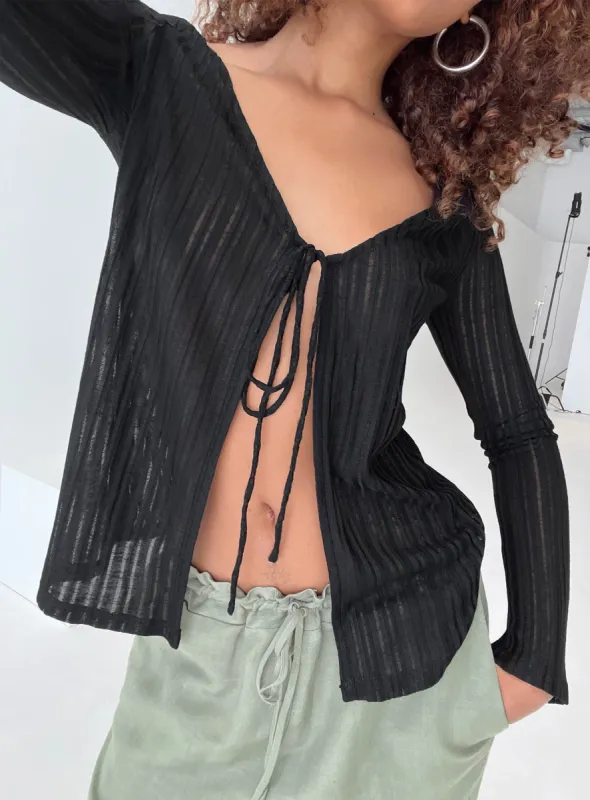 Hilder Long Sleeve Top Black sold by Princess Polly