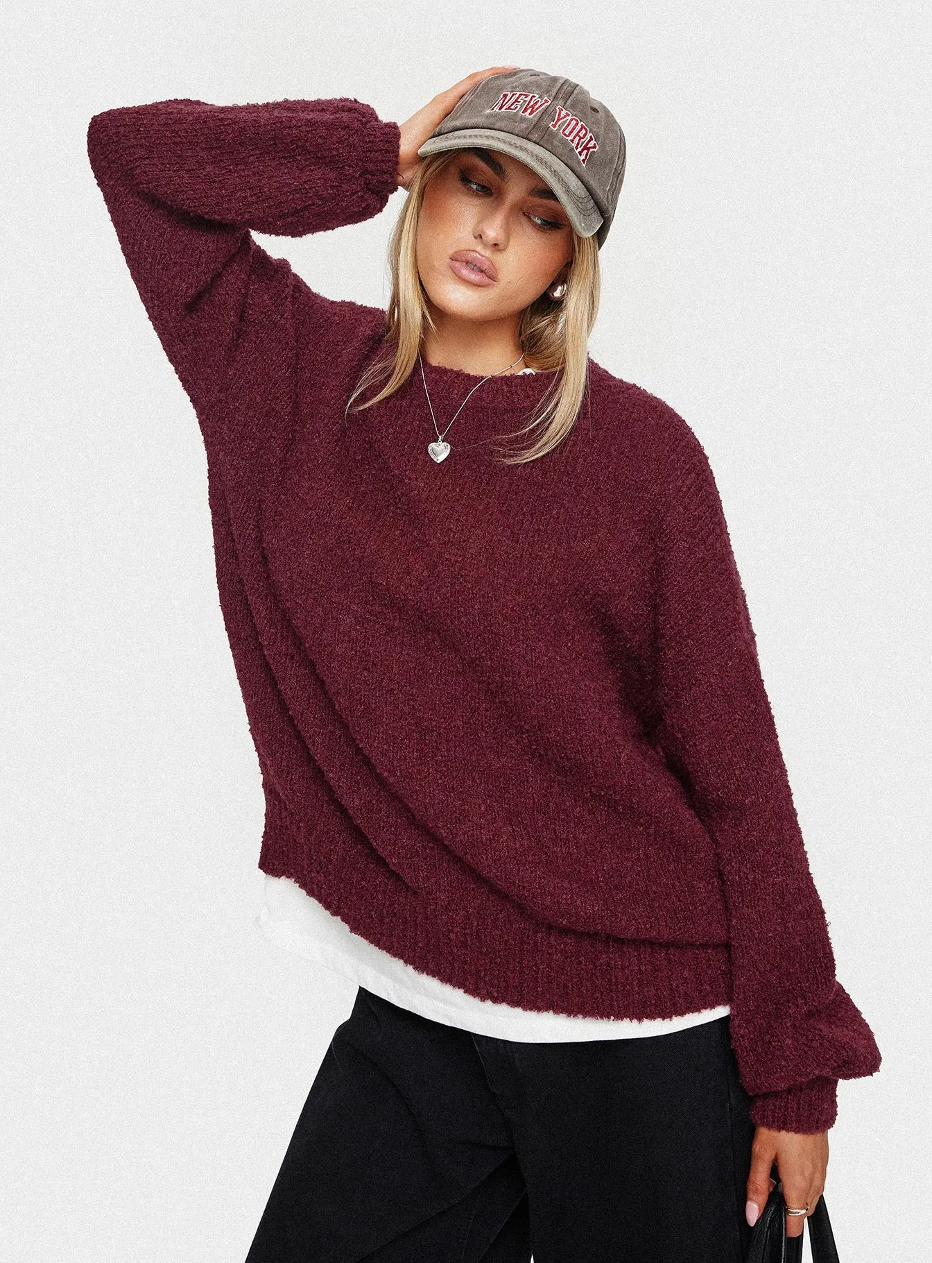 Niomie Knit Sweater Burgundy sold by Princess Polly
