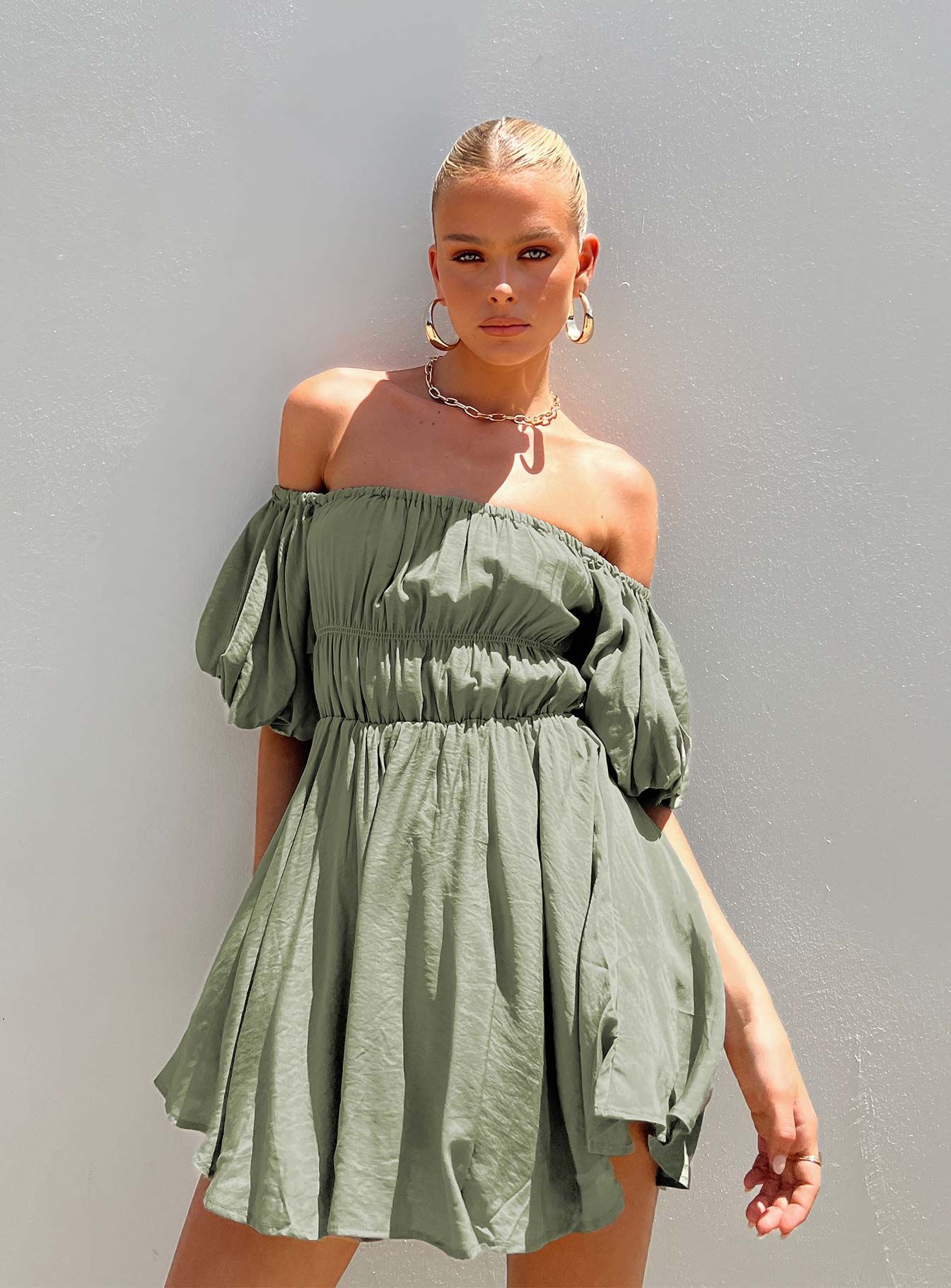 Halton Mini Dress Khaki sold by Princess Polly