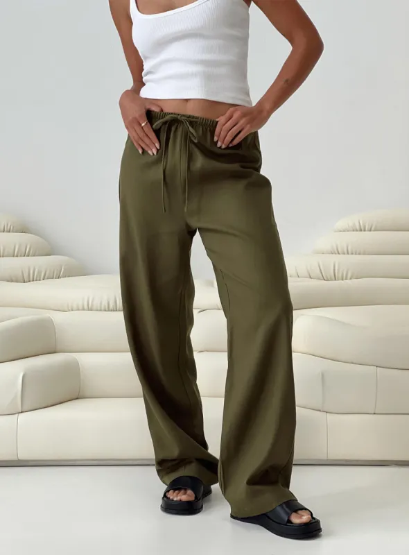 Breeta Drawstring Pants Olive sold by Princess Polly