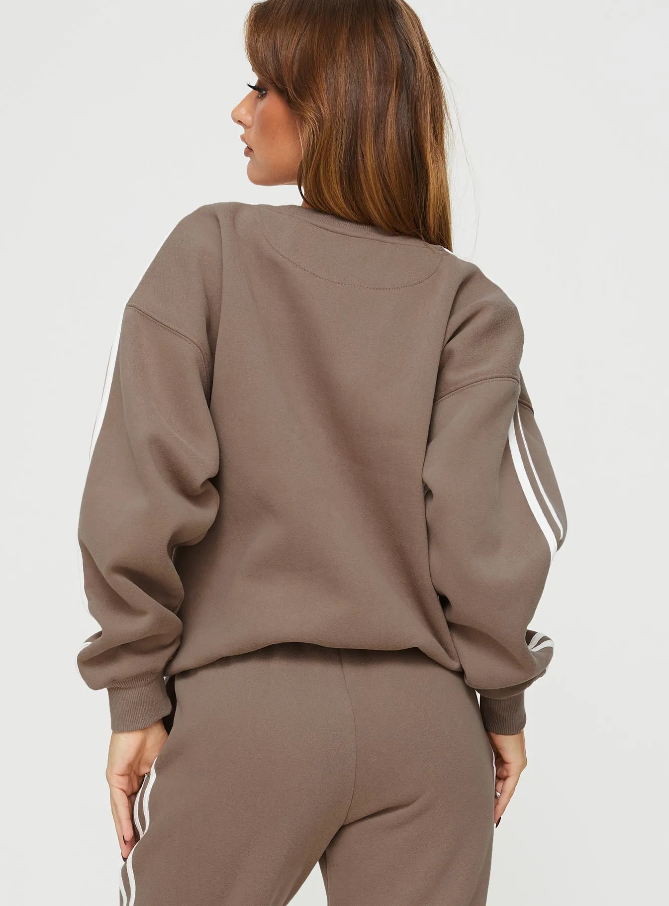 Princess Polly Crew Neck Sweatshirt Stripe Taupe / White sold by Princess Polly product image thumbnail 5