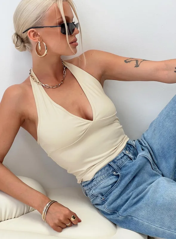 Larkai Halter Top Beige sold by Princess Polly