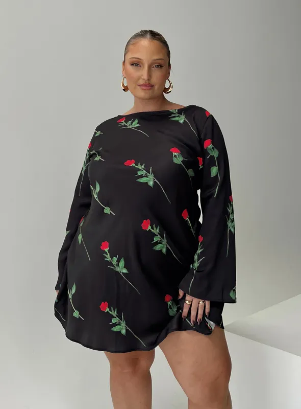 Heartfelt Long Sleeve Mini Dress Black Curve sold by Princess Polly
