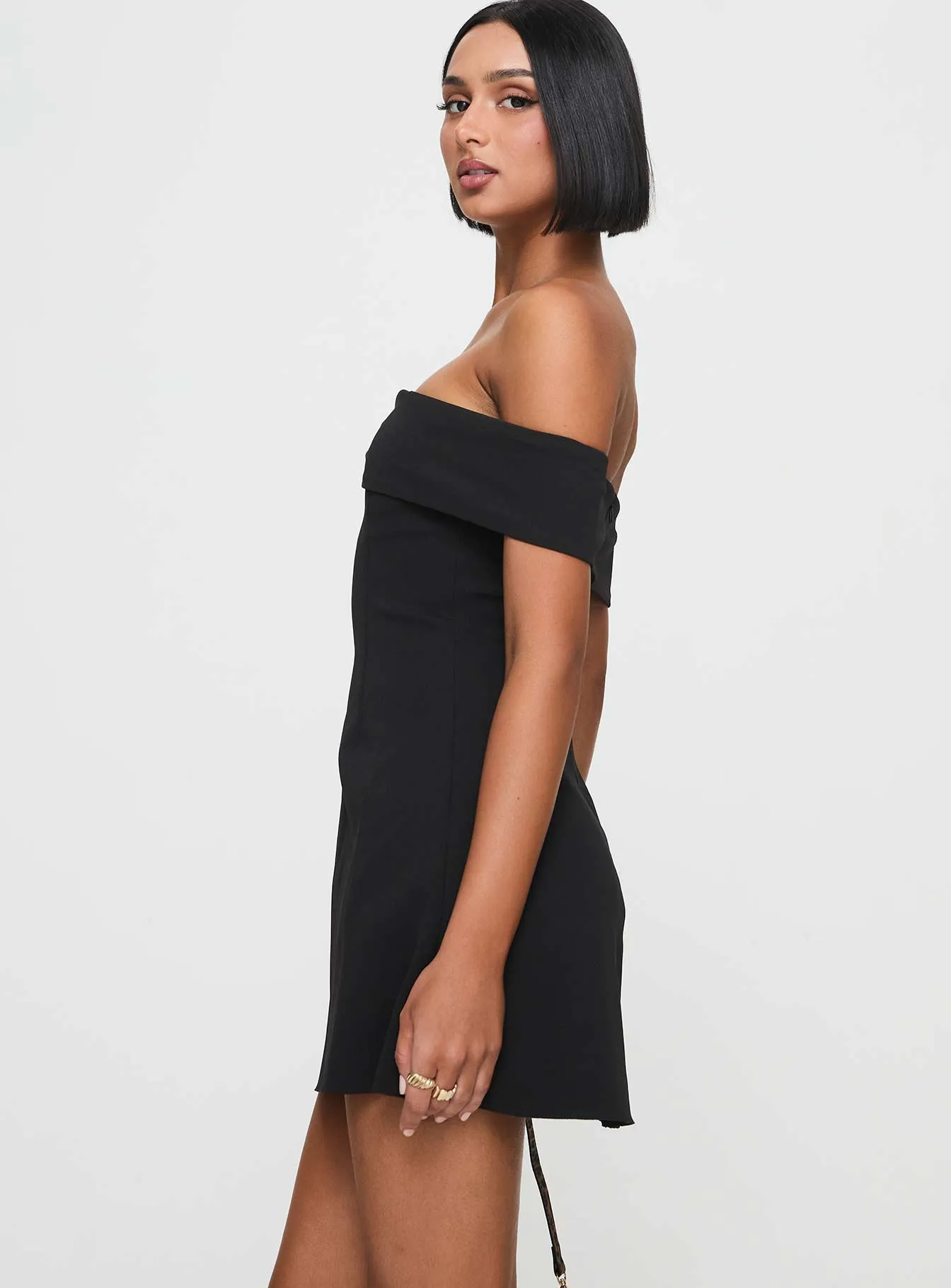 Lanes Off The Shoulder Mini Dress Black sold by Princess Polly product image thumbnail 4