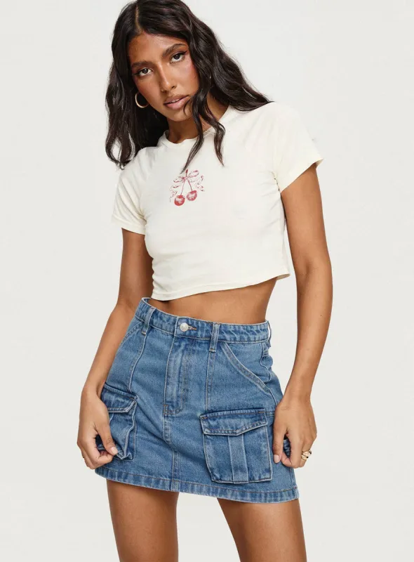 Chillders Denim Mini Skirt Mid Wash Petite sold by Princess Polly
