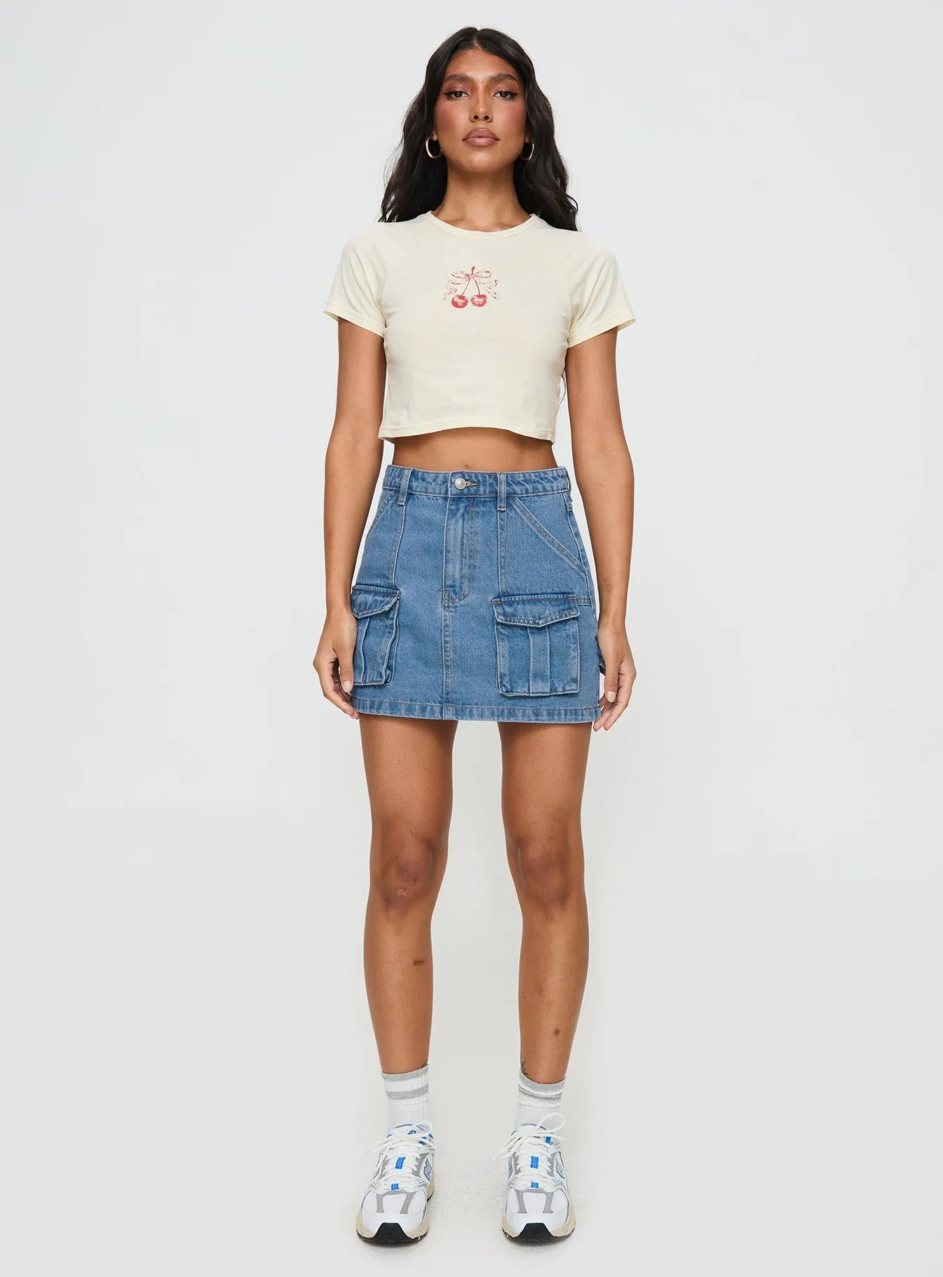 Chillders Denim Mini Skirt Mid Wash Petite sold by Princess Polly product image thumbnail 2