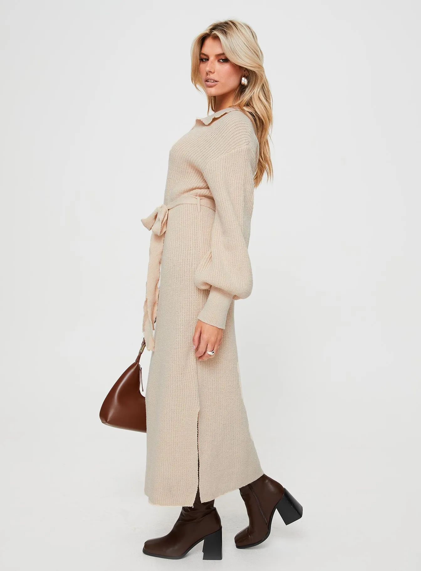 Oriel Long Sleeve Knit Maxi Dress Beige sold by Princess Polly product image thumbnail 3