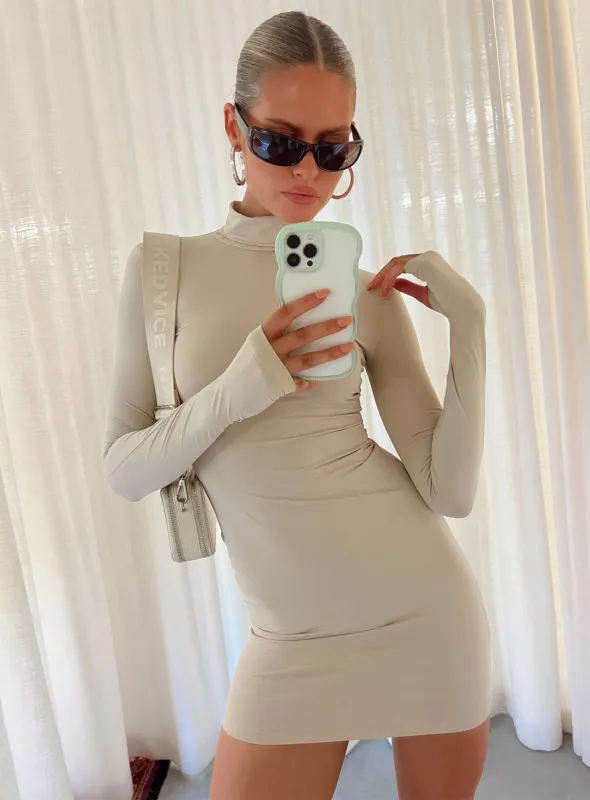 Elysium Long Sleeve Turtleneck Dress Bone made by Princess Polly