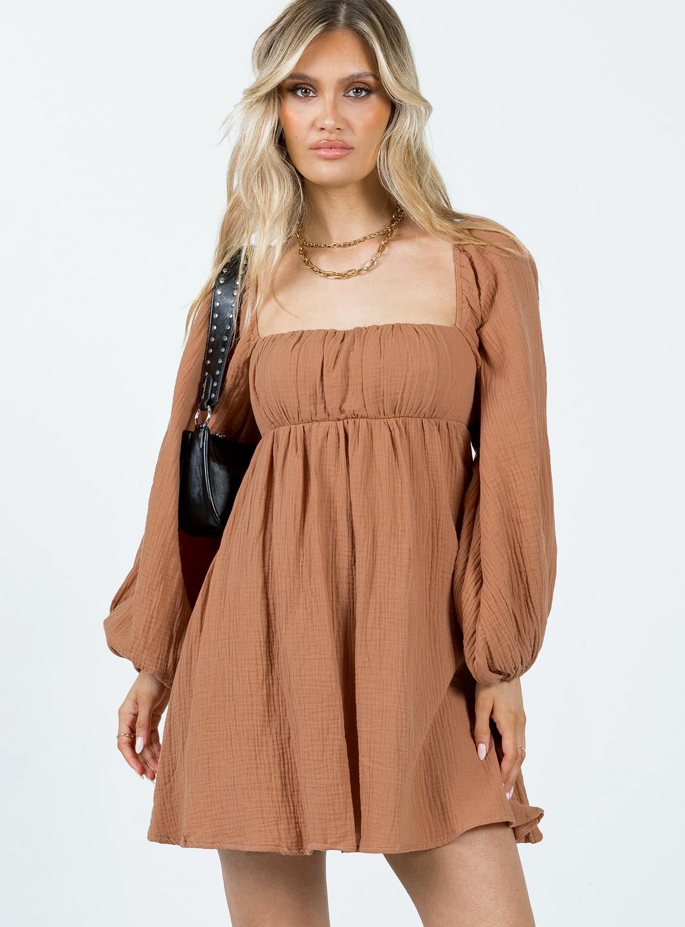 Let's Dance Mini Long Sleeve Dress Rust sold by Princess Polly
