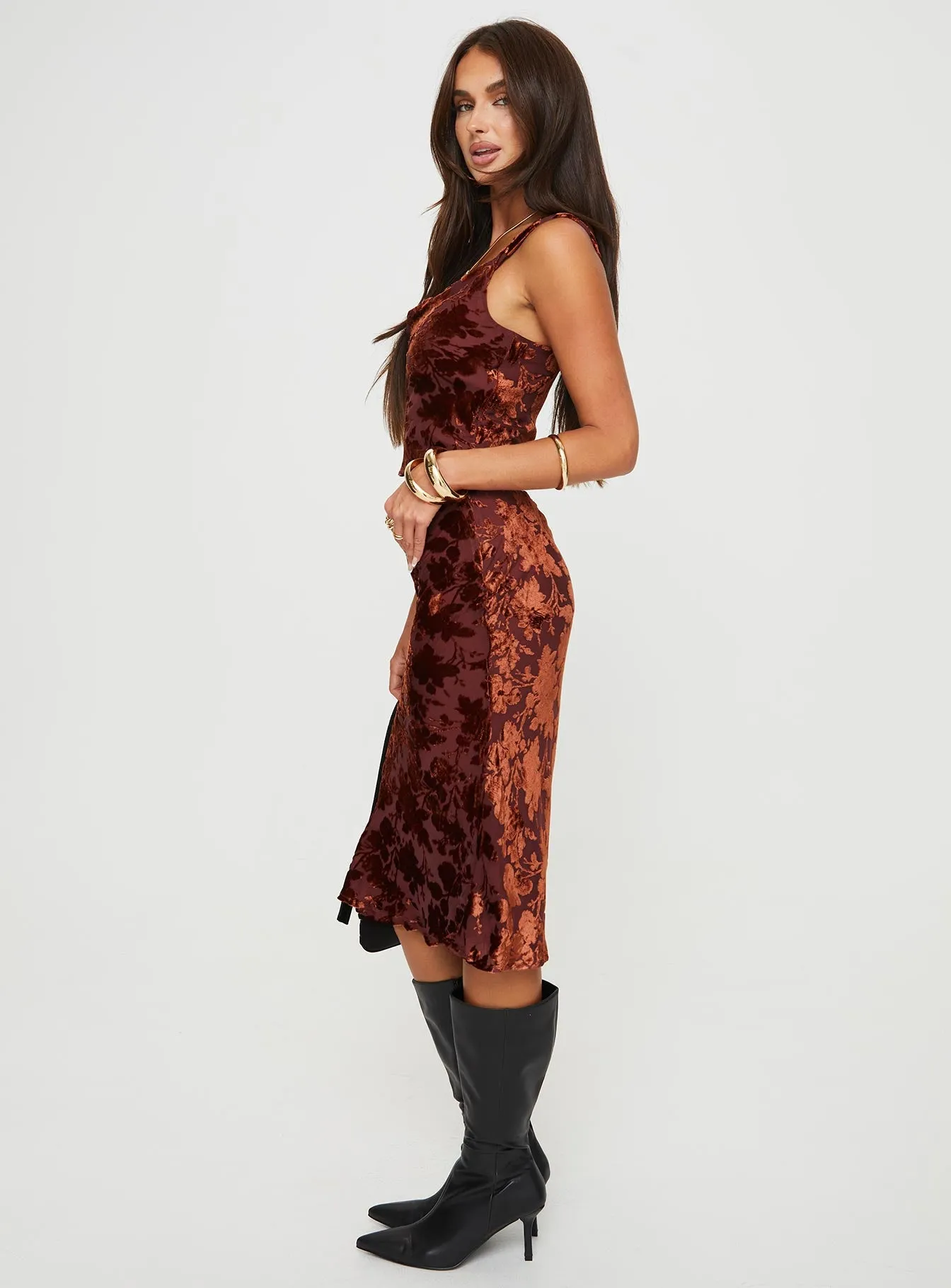 Devore Midi Skirt Burgundy sold by Princess Polly product image thumbnail 4