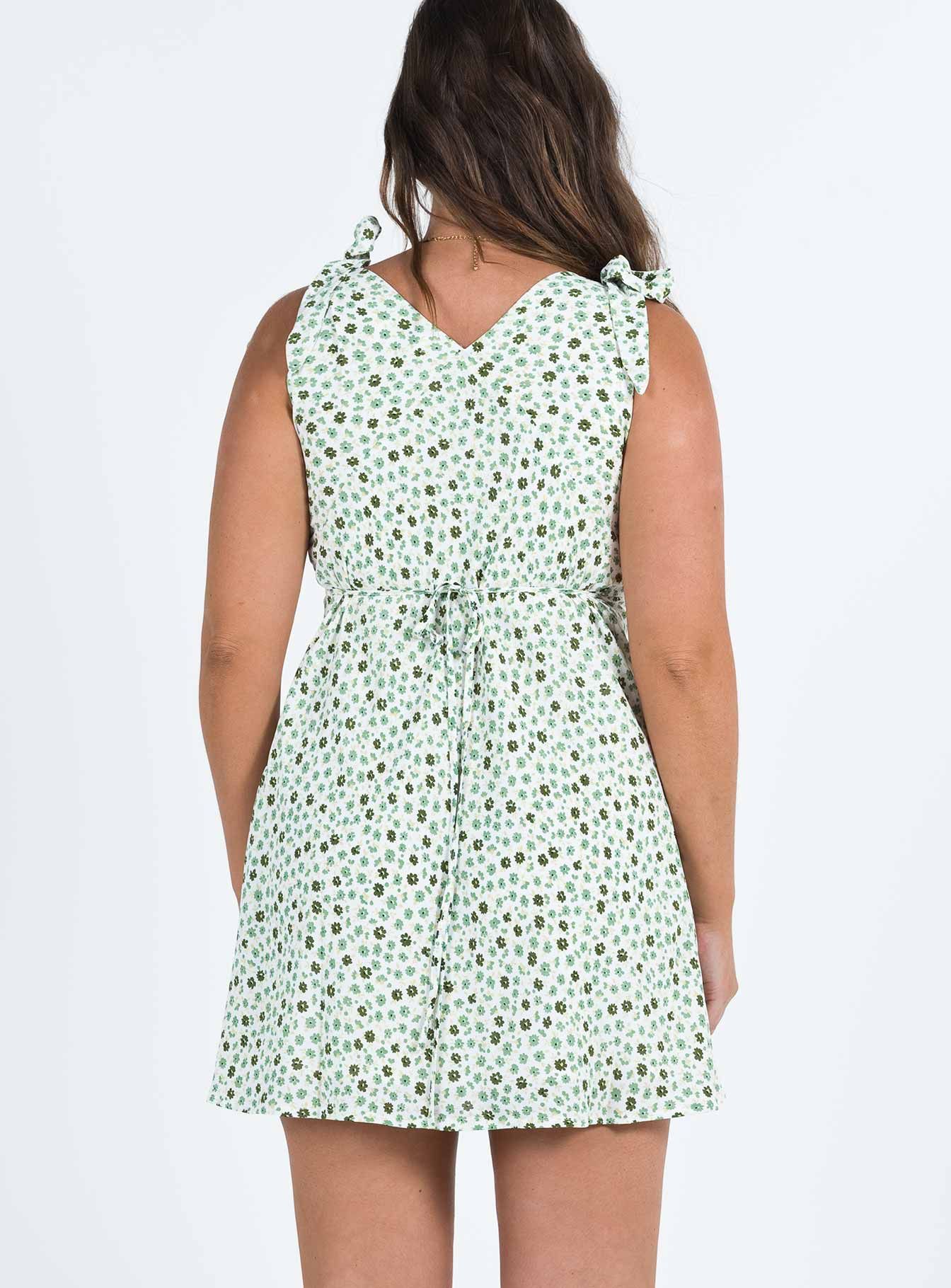 Nellie Tie Shoulder Mini Dress Green Floral sold by Princess Polly product image thumbnail 5
