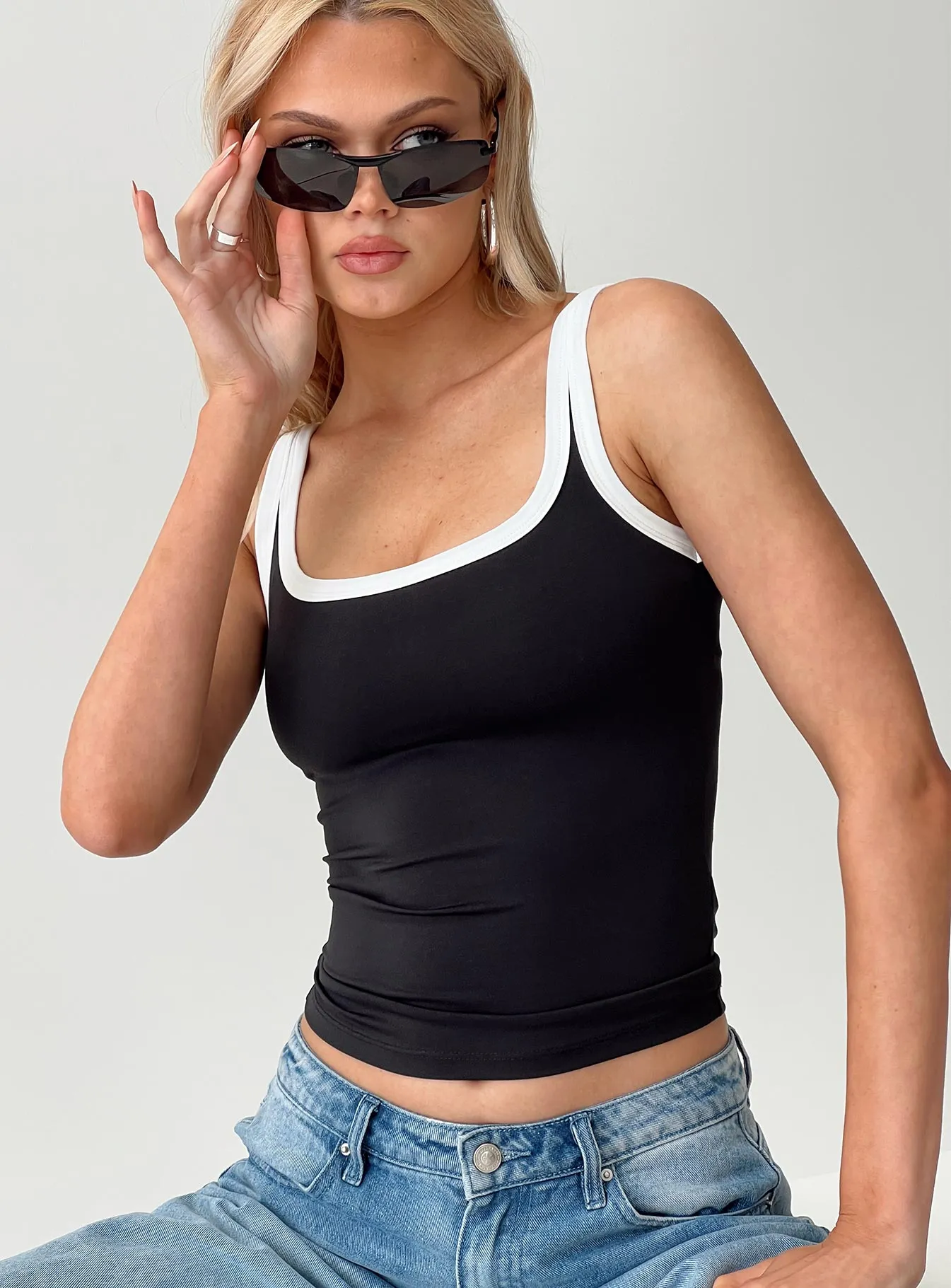 Caputo Contrast Tank Black sold by Princess Polly