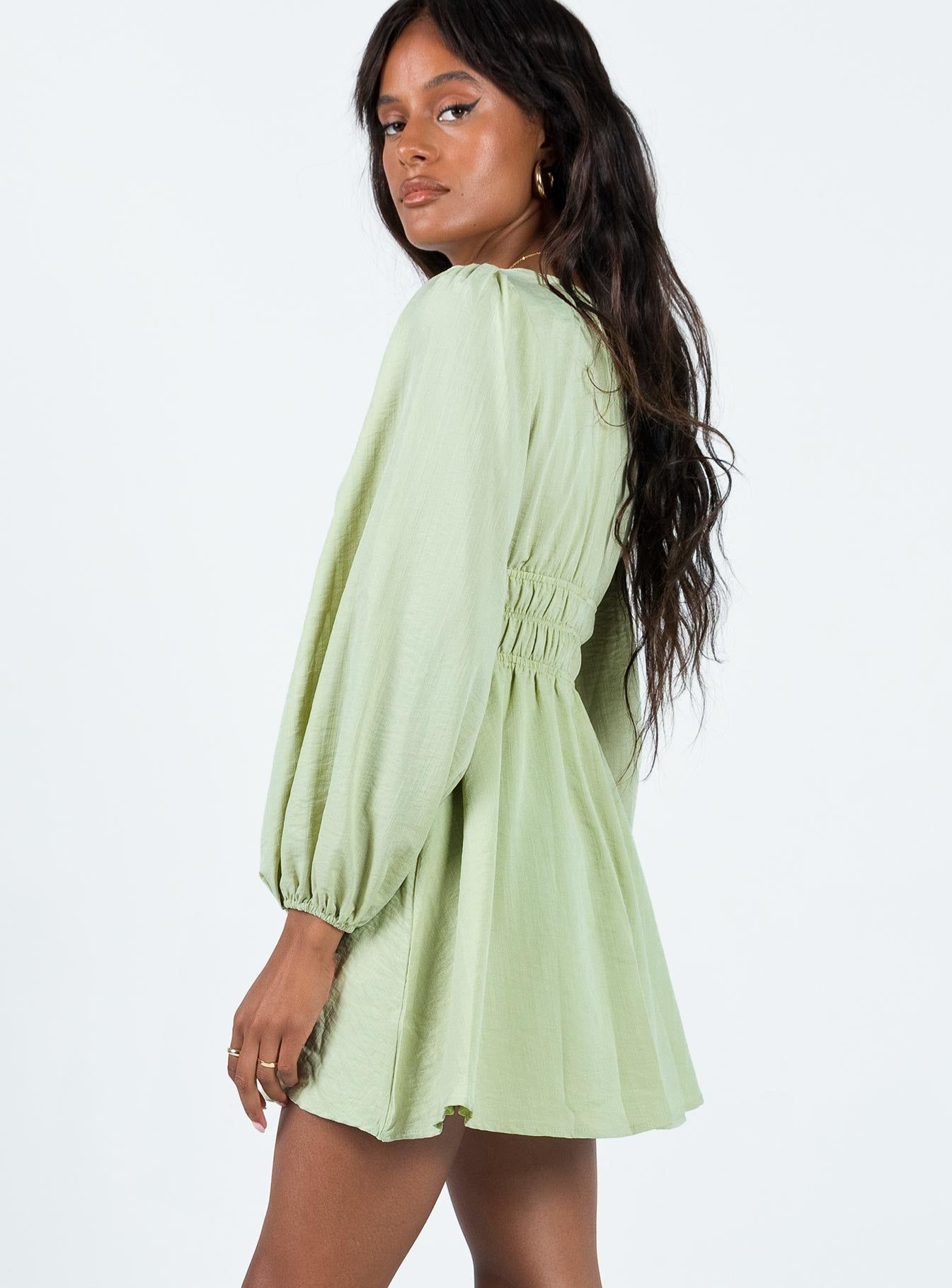 Marsia Long Sleeve Mini Dress Sage sold by Princess Polly product image thumbnail 3