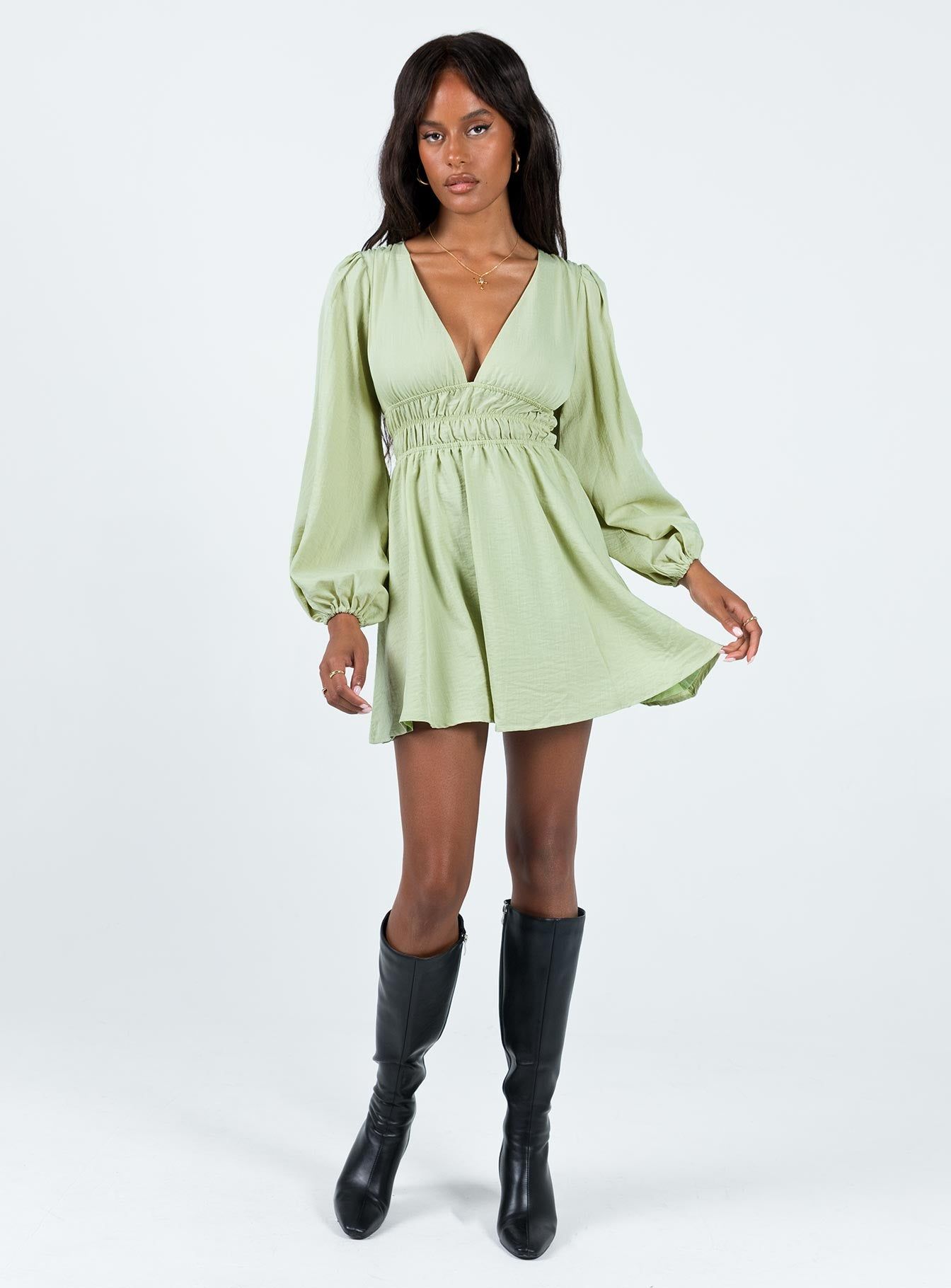 Marsia Long Sleeve Mini Dress Sage sold by Princess Polly product image thumbnail 2