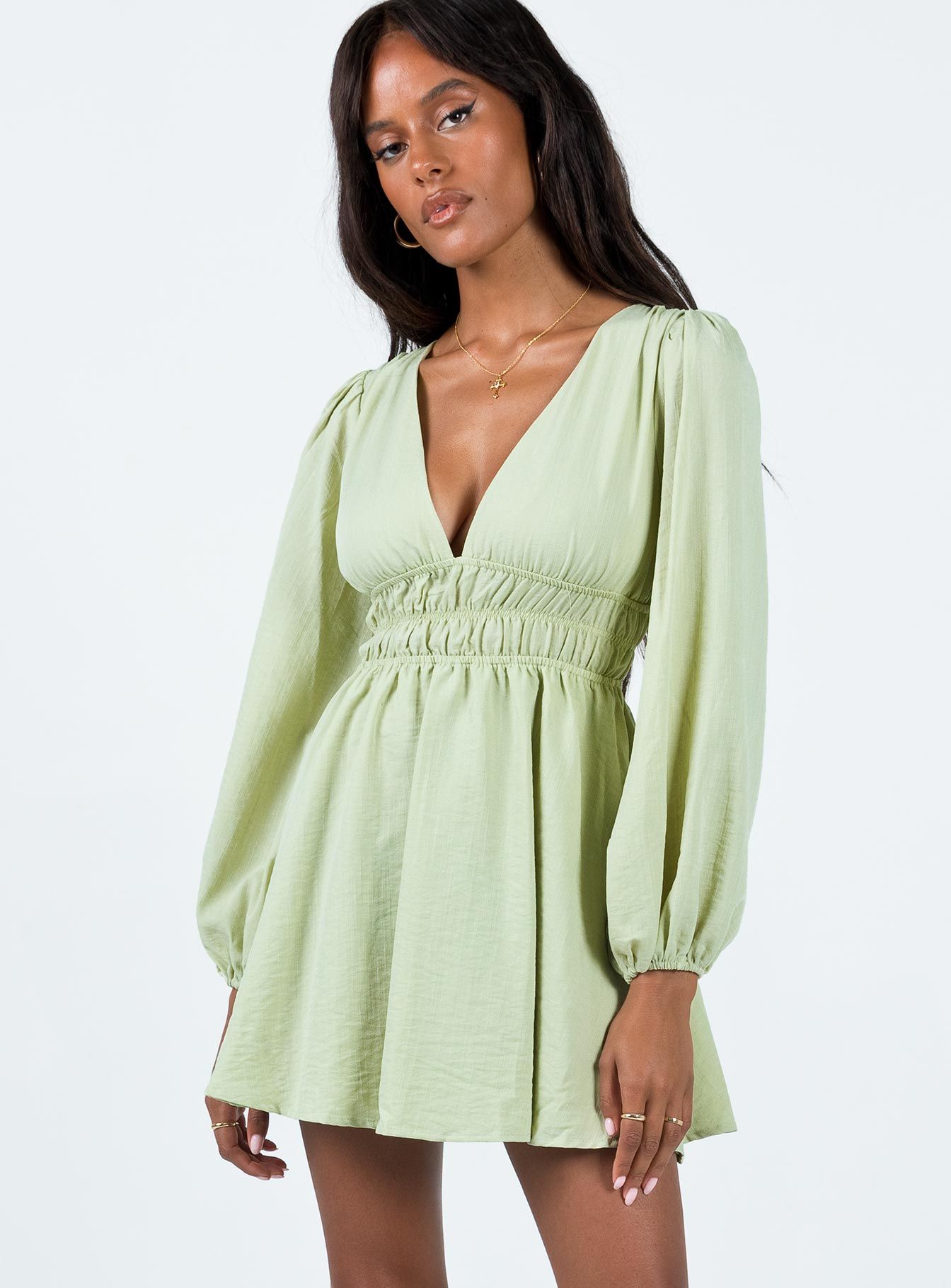 Marsia Long Sleeve Mini Dress Sage sold by Princess Polly