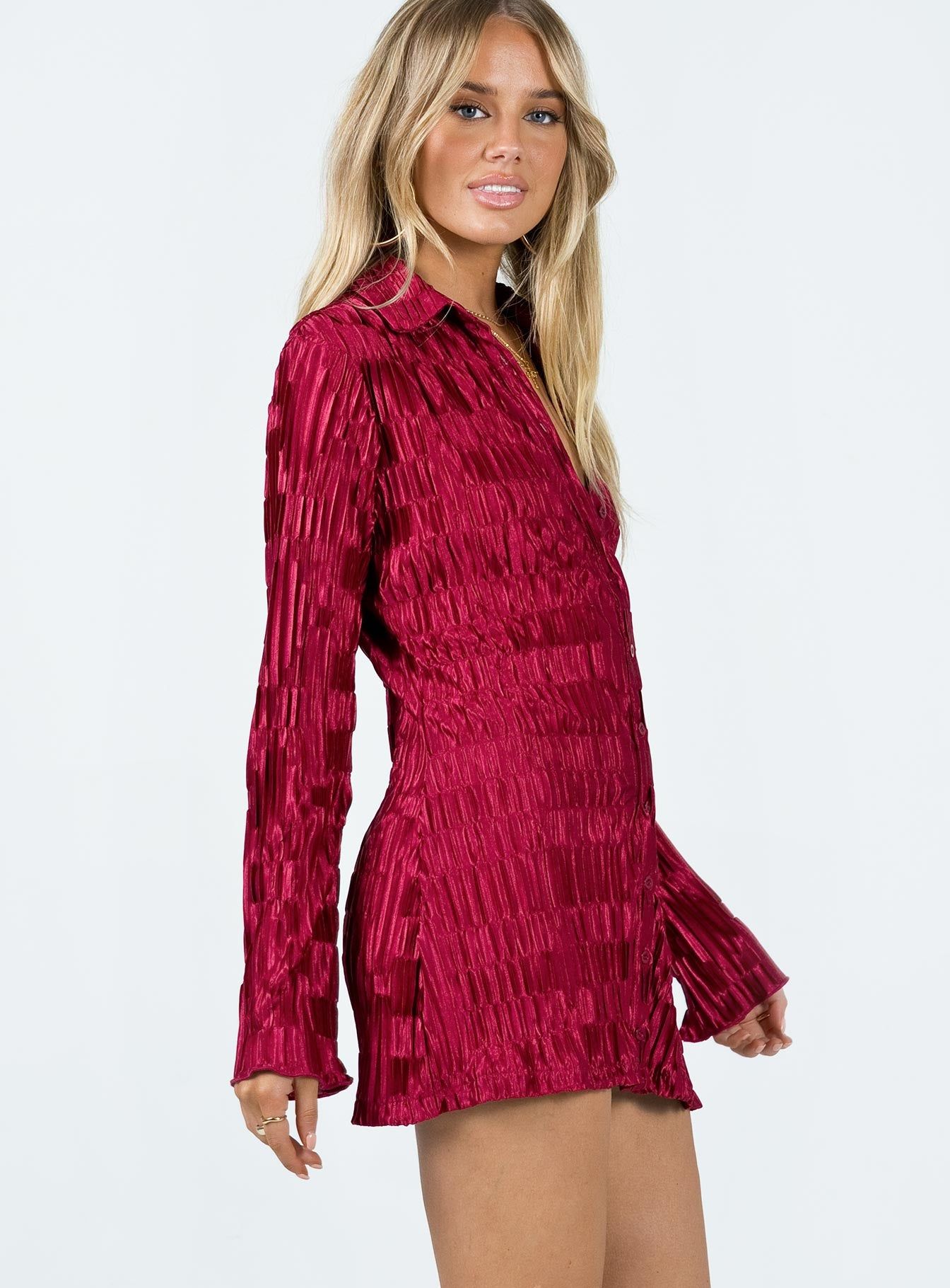 Lila Shirt Dress Burgundy sold by Princess Polly product image thumbnail 4