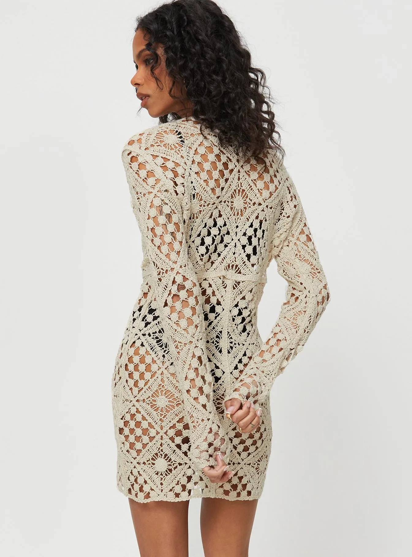 Atzaro Crochet Mini Dress Almond sold by Princess Polly product image thumbnail 4