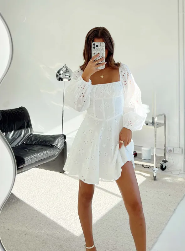Barrera Long Sleeve Mini Dress White sold by Princess Polly
