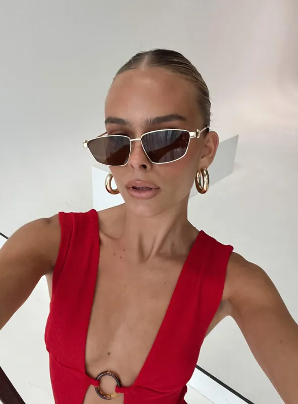 Aletta Sunglasses Brown / Gold sold by Princess Polly