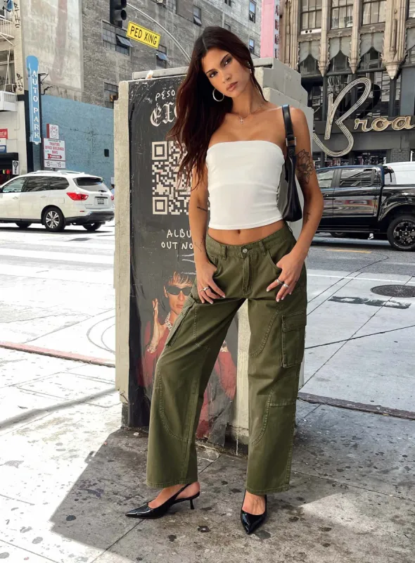 Ahstin Mid Rise Straight Leg Cargo Jeans Green Petite sold by Princess Polly