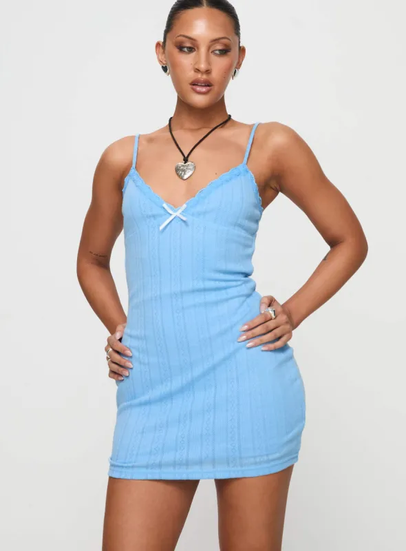 Susurrus Mini Dress Blue sold by Princess Polly