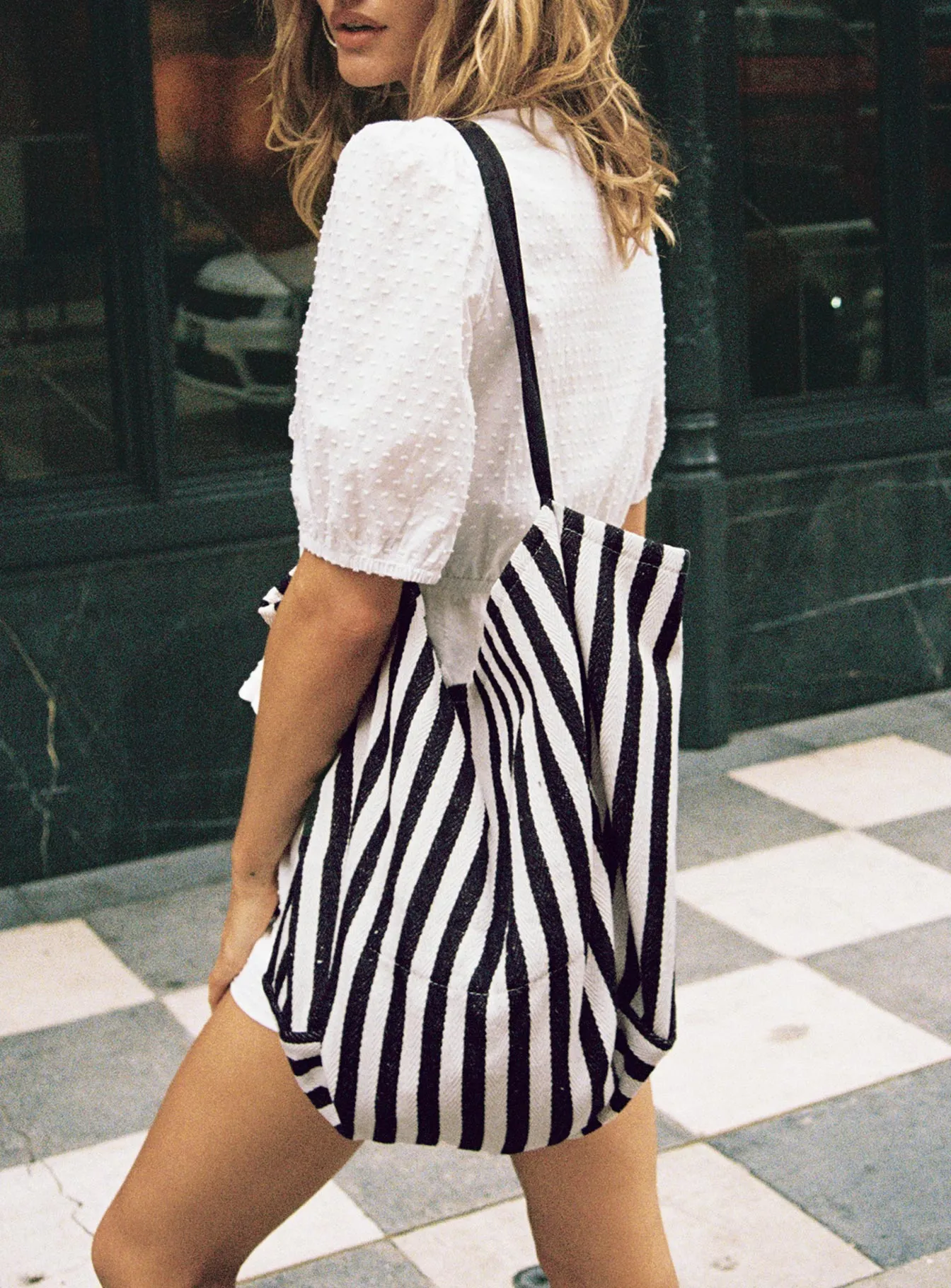 Halcyone Tote Bag White / Black Stripe sold by Princess Polly