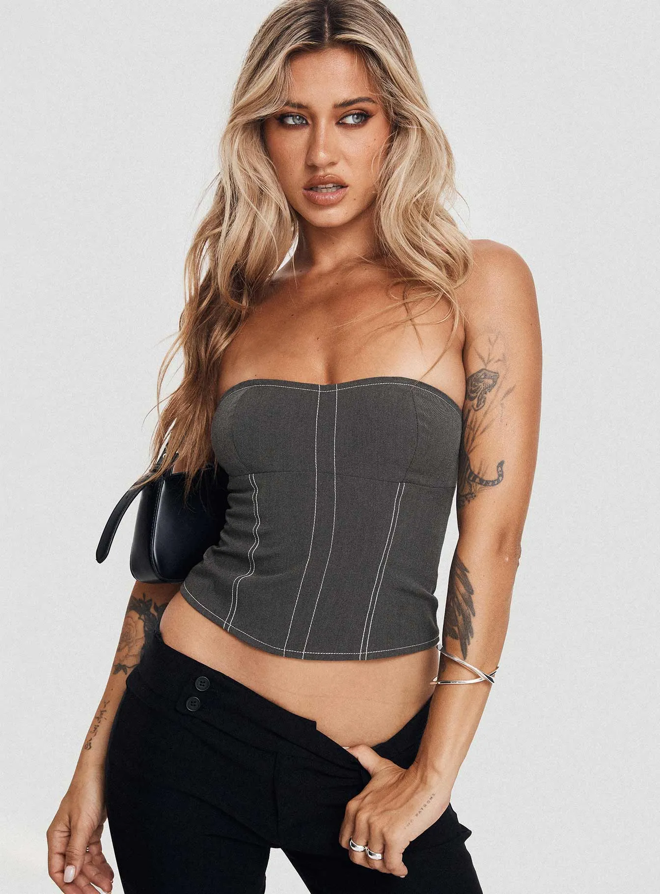 Vacke Strapless Top Grey sold by Princess Polly