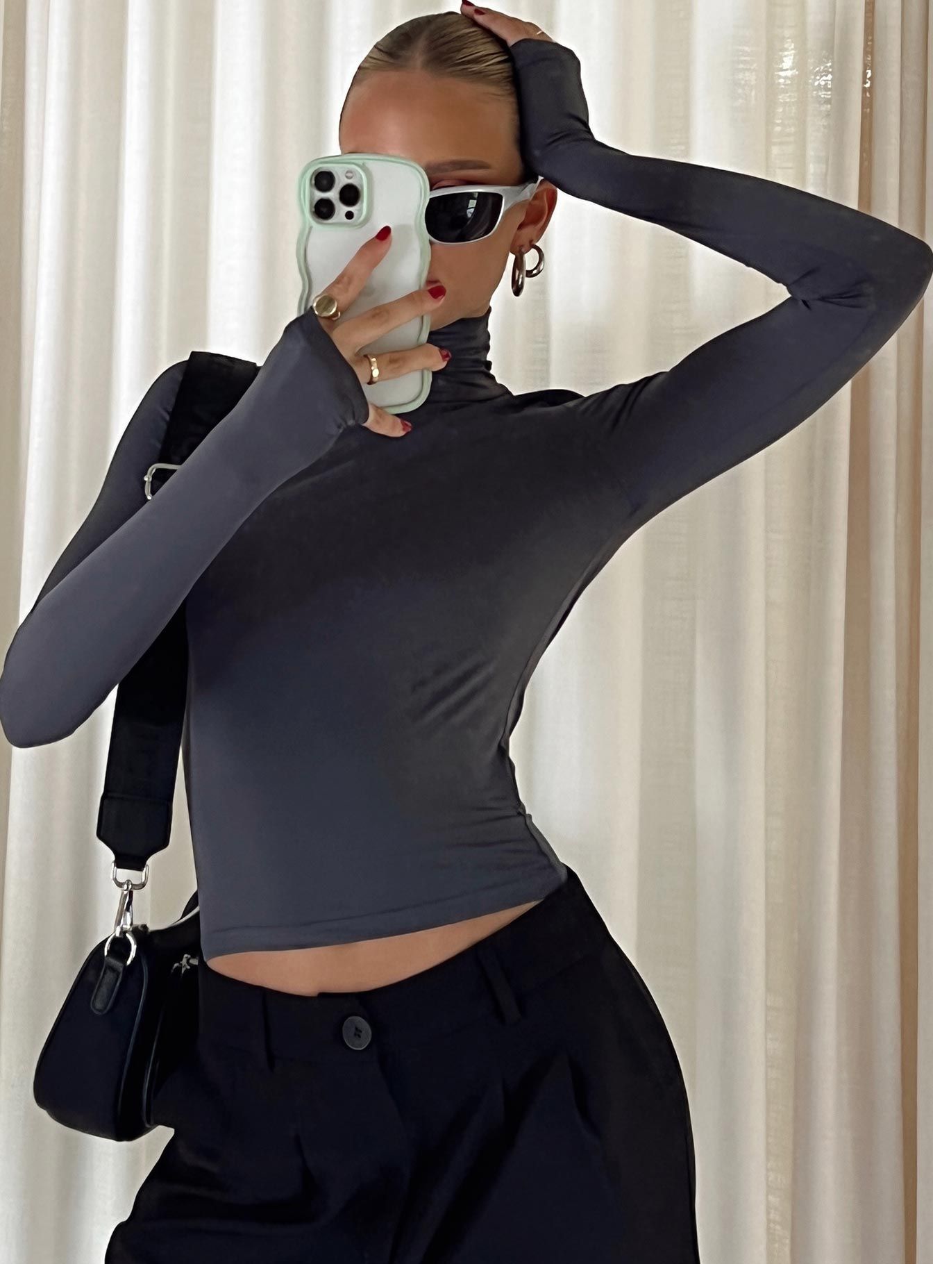 Elysium Long Sleeve Turtleneck Top Grey sold by Princess Polly