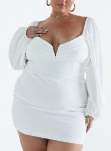 Zoella Long Sleeve Mini Dress White Curve sold by Princess Polly