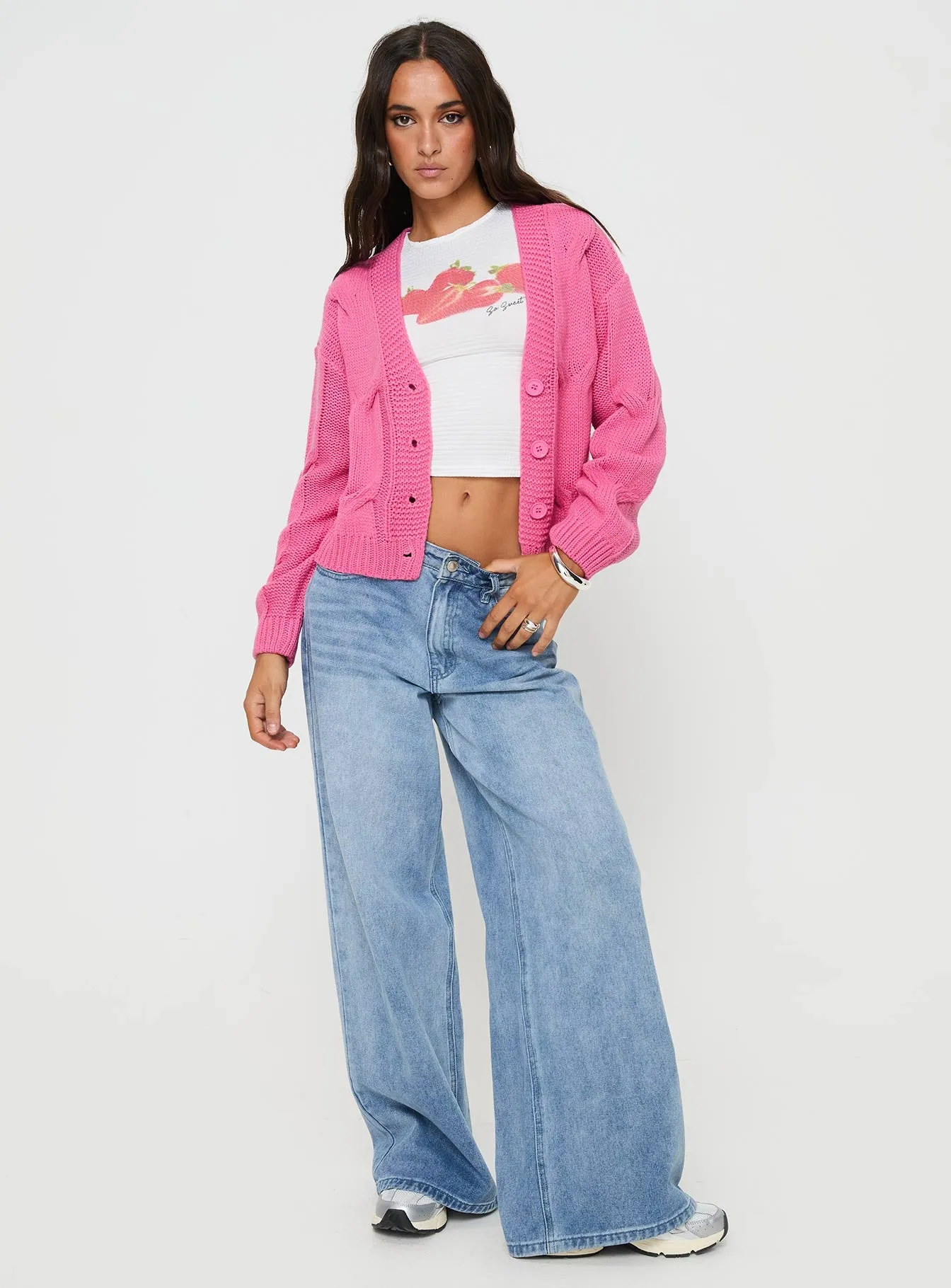 Kinzley Cable Knit Cardigan Pink sold by Princess Polly product image thumbnail 2