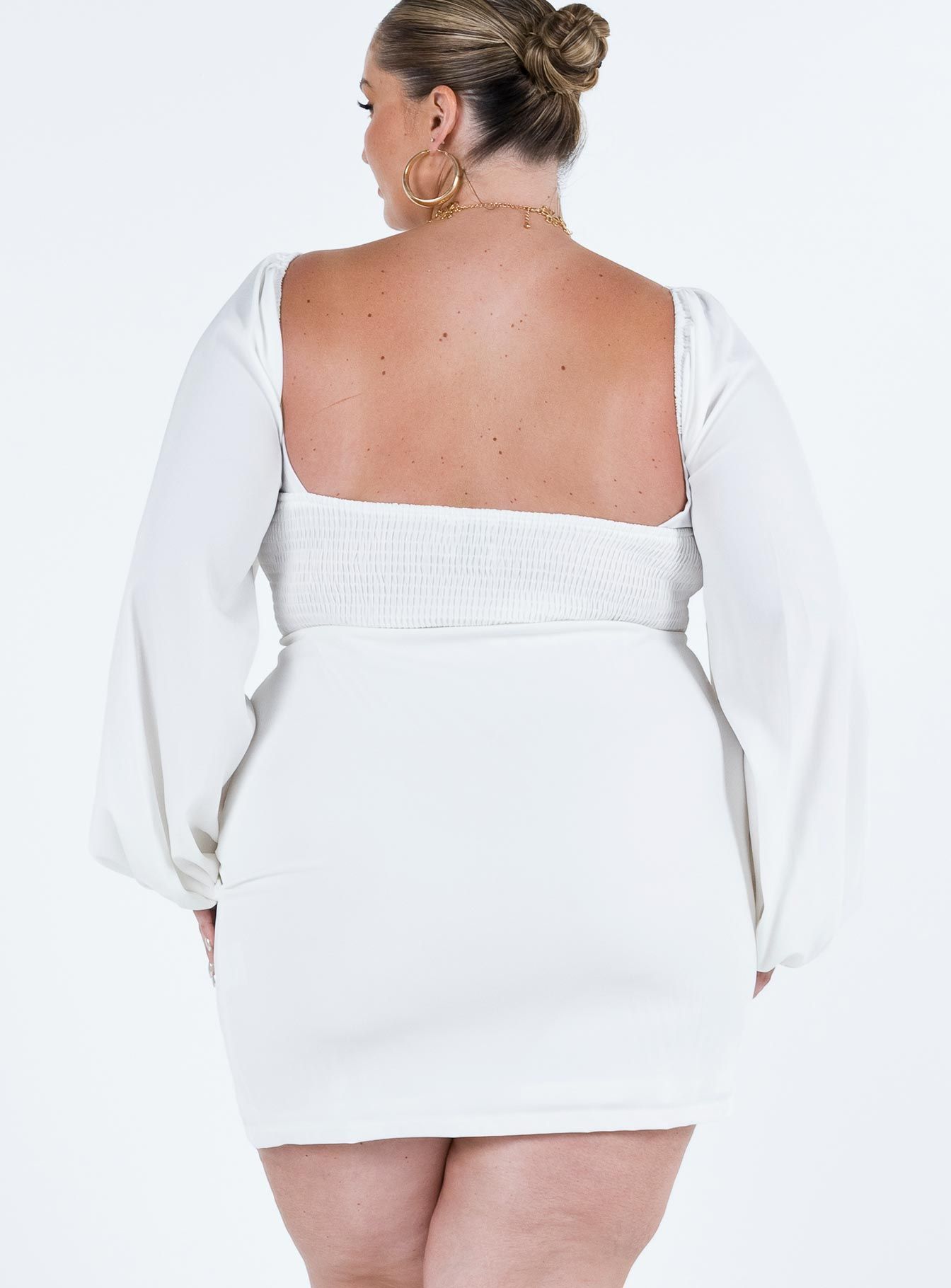 Zoella Long Sleeve Mini Dress White Curve sold by Princess Polly product image thumbnail 5