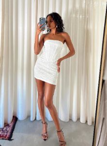 Brea Strapless Mini Dress White sold by Princess Polly