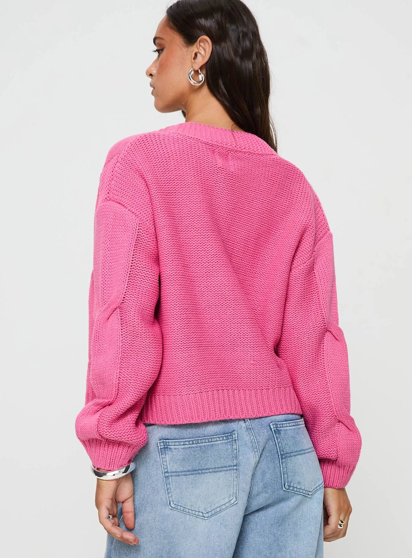 Kinzley Cable Knit Cardigan Pink sold by Princess Polly product image thumbnail 4