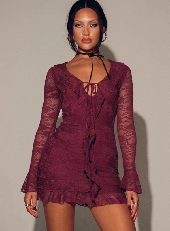 Sidonie Long Sleeve Mini Dress Red sold by Princess Polly