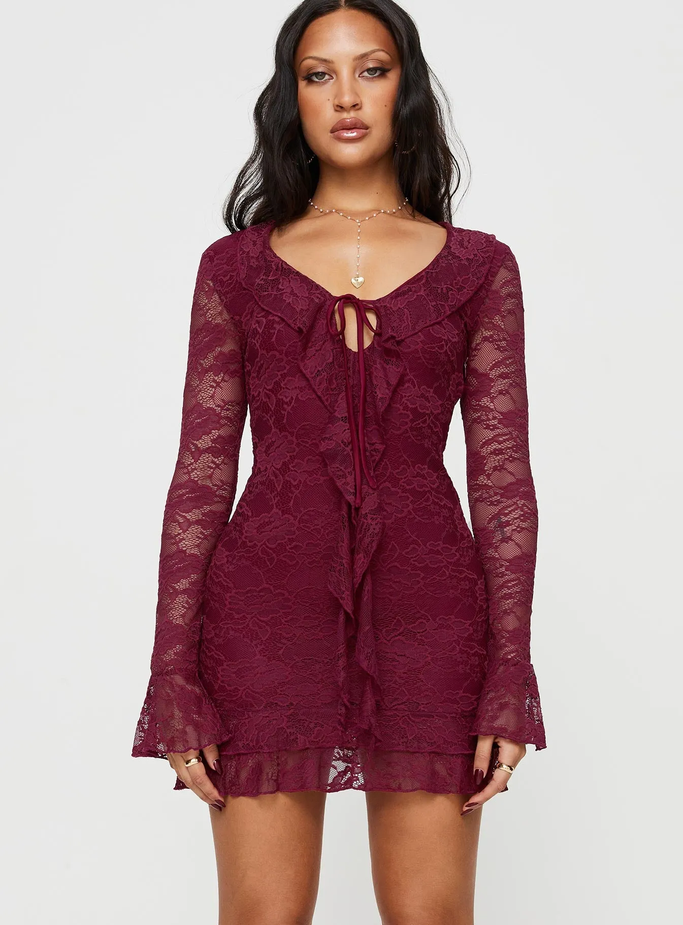 Sidonie Long Sleeve Mini Dress Red sold by Princess Polly product image thumbnail 4