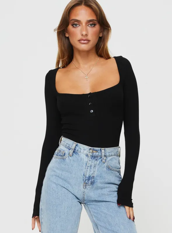 Ballard Long Sleeve Bodysuit Black sold by Princess Polly