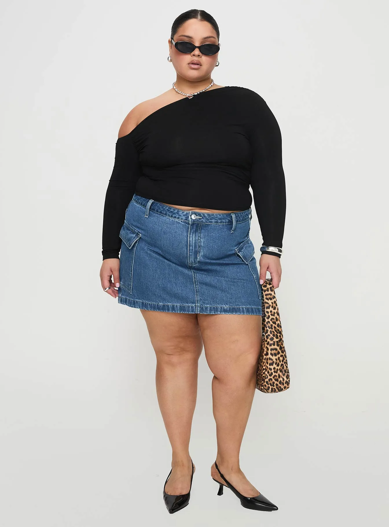 Zakai Cargo Denim Mini Skirt Mid Blue Curve sold by Princess Polly product image thumbnail 3