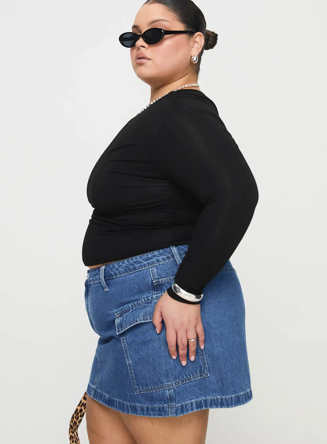 Zakai Cargo Denim Mini Skirt Mid Blue Curve sold by Princess Polly product image thumbnail 4