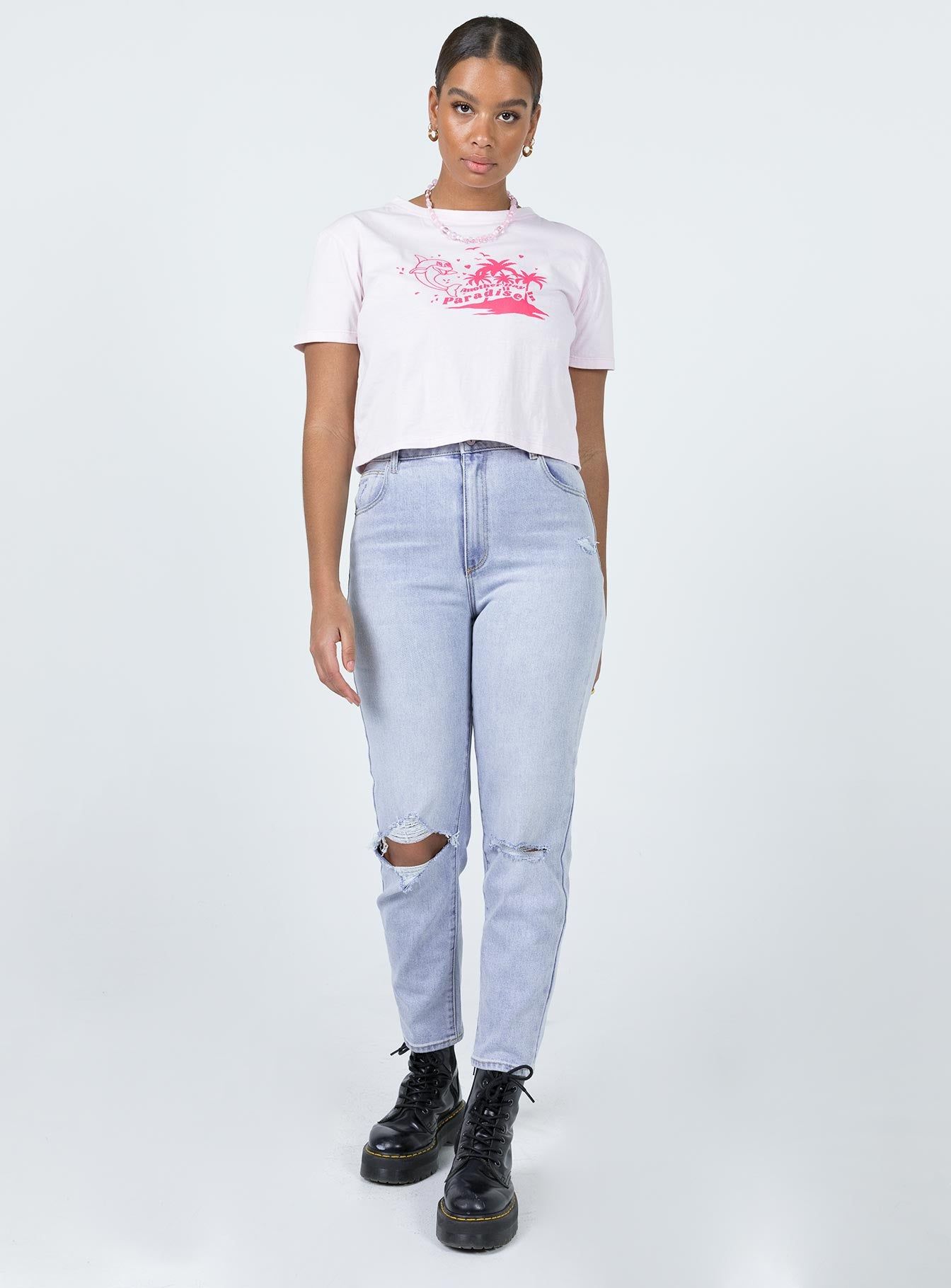 Motel Shrunk Tee Baby Pink Paradise Dolphin sold by Princess Polly product image thumbnail 2