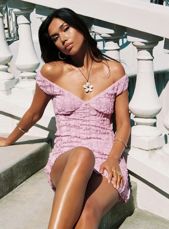Breezy Off The Shoulder Mini Dress Lilac sold by Princess Polly