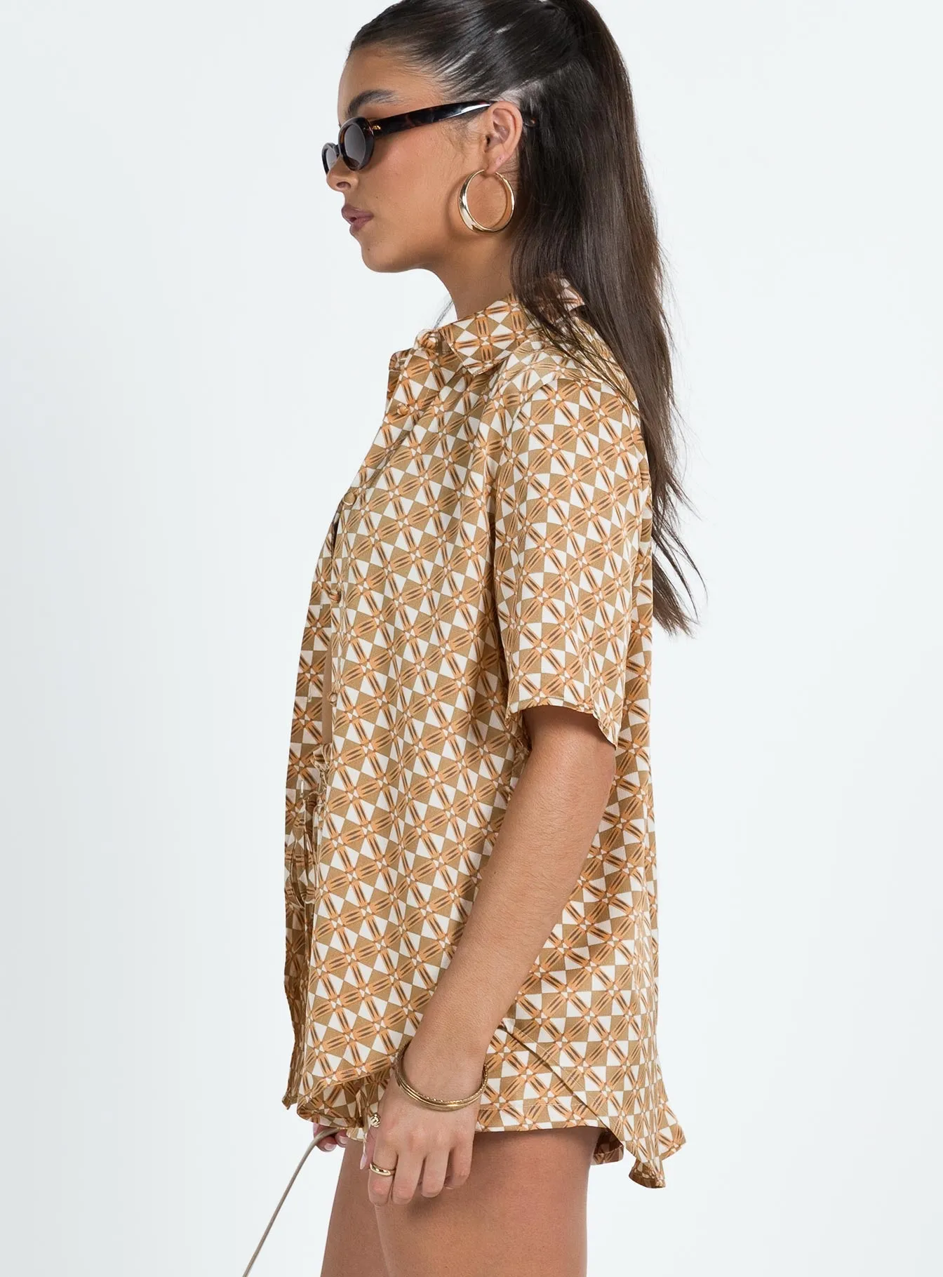 Ziggy Short Sleeve Shirt Orange Geo sold by Princess Polly product image thumbnail 4