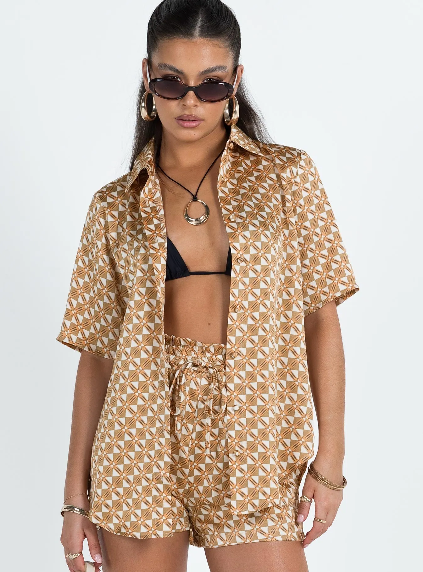 Ziggy Short Sleeve Shirt Orange Geo sold by Princess Polly product image thumbnail 2