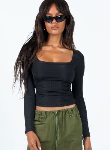 Arthie Long Sleeve Top Black Low Impact sold by Princess Polly