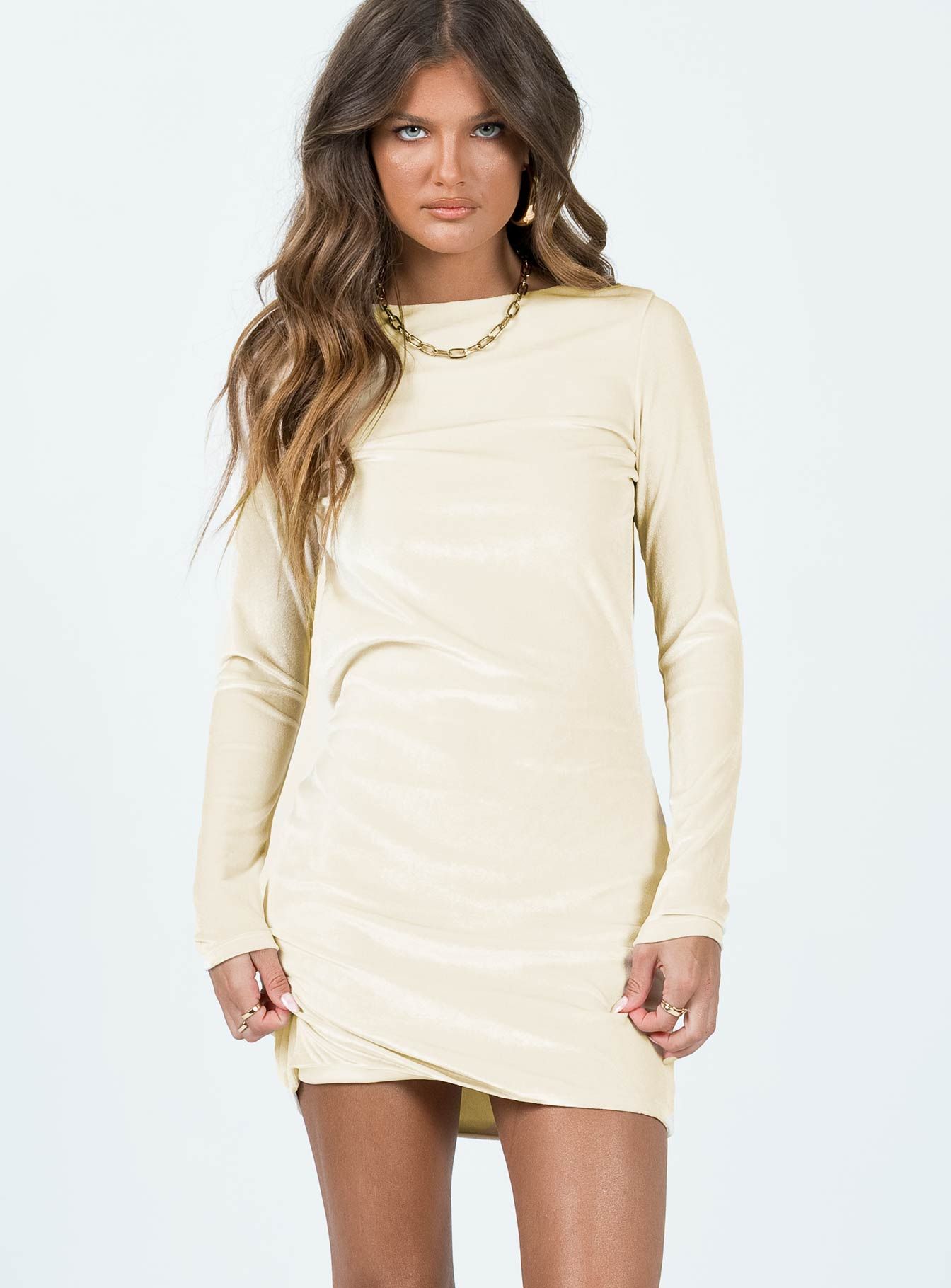Chalene Velour Mini Dress Cream sold by Princess Polly product image thumbnail 2