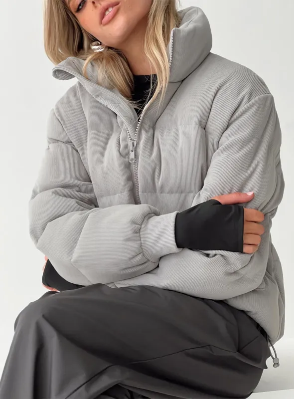Darrow Ribbed Puffer Jacket Grey sold by Princess Polly