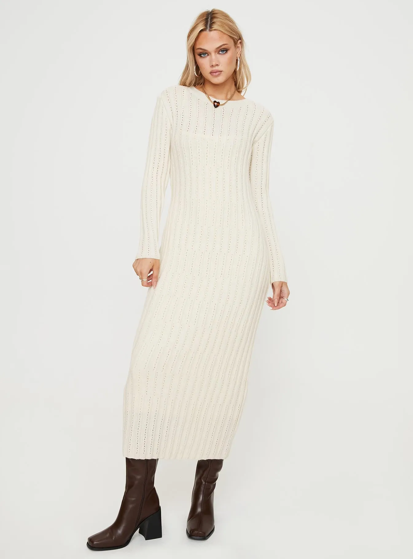 Rahne Long Sleeve Knit Maxi Dress Cream sold by Princess Polly product image thumbnail 2