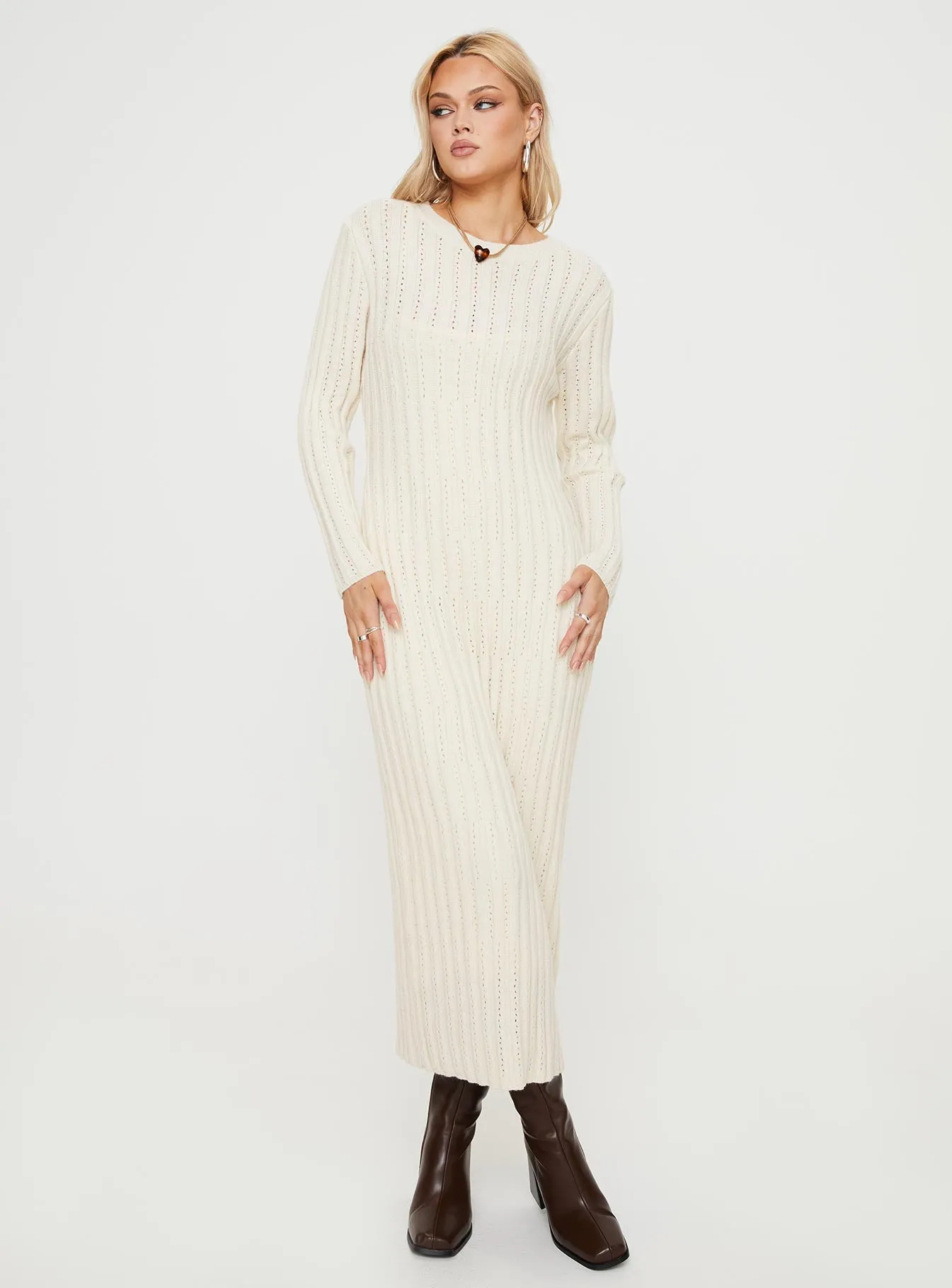 Rahne Long Sleeve Knit Maxi Dress Cream sold by Princess Polly product image thumbnail 3
