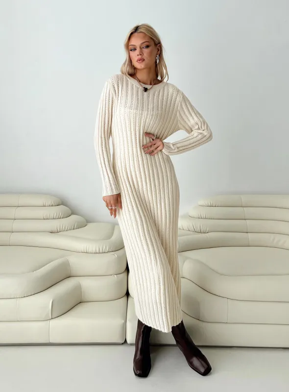 Rahne Long Sleeve Knit Maxi Dress Cream made by Princess Polly