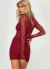 Hapstall Long Sleeve Mini Dress Burgundy sold by Princess Polly